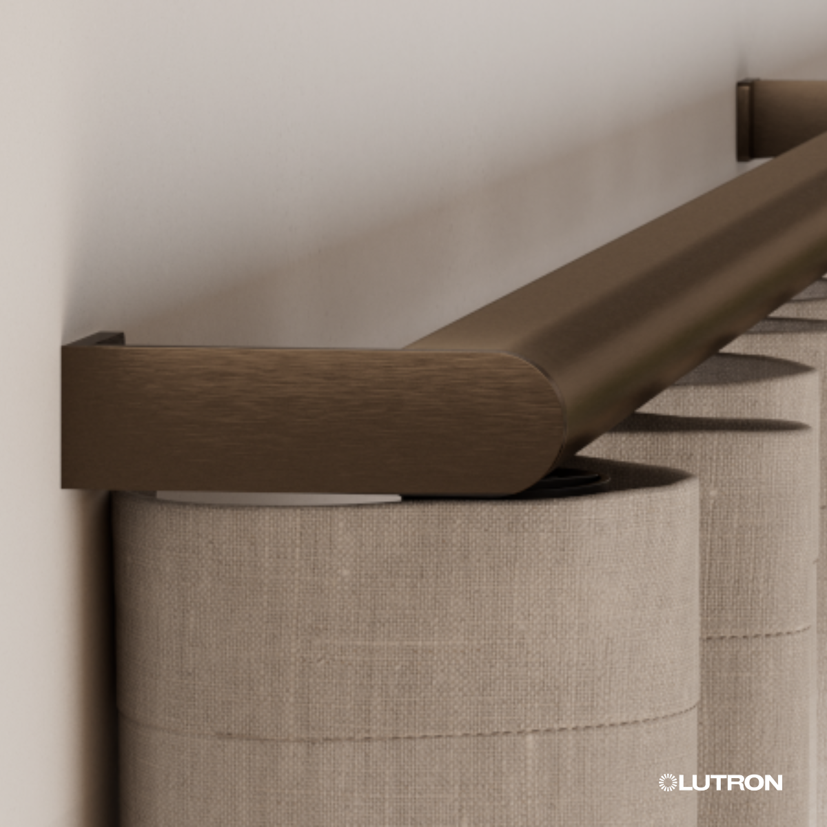 Lutron Palladiom drapery track bracket in brushed bronze finish